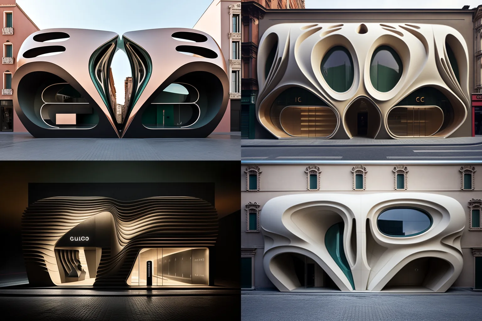 AI in Architecture - Photo-of-Gucci-store-two-levels-frontal-camera-inspired-by-Zaha-Hadid-style